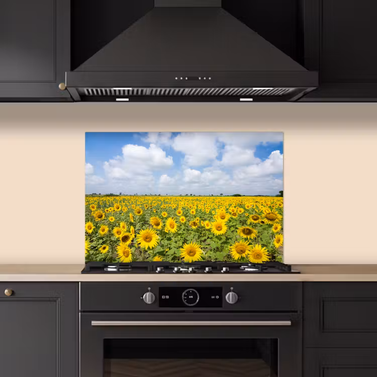 Zonnebloemen - Bloemen - Wolken - Natuur - Geel - Landschap keuken achterwand spatscherm klein -sfeer1