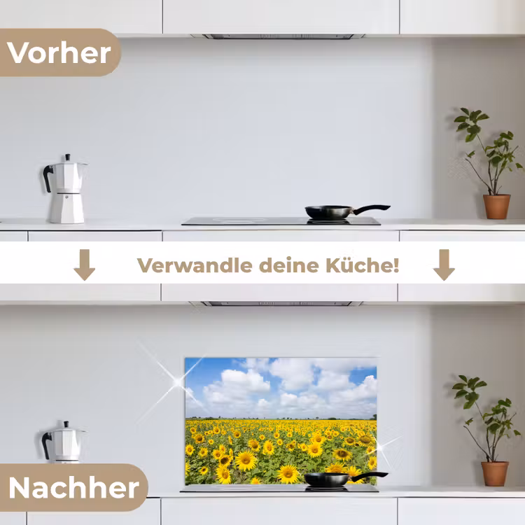 Zonnebloemen - Bloemen - Wolken - Natuur - Geel - Landschap keuken achterwand spatscherm klein -voor_na_DE