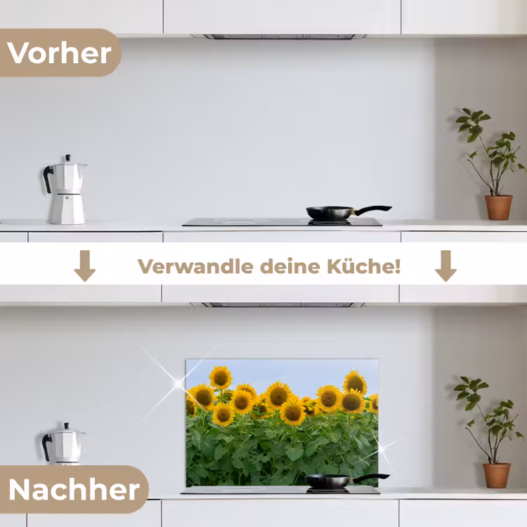 Zonnebloemen - Geel - Natuur keuken achterwand spatscherm klein -voor_na_DE