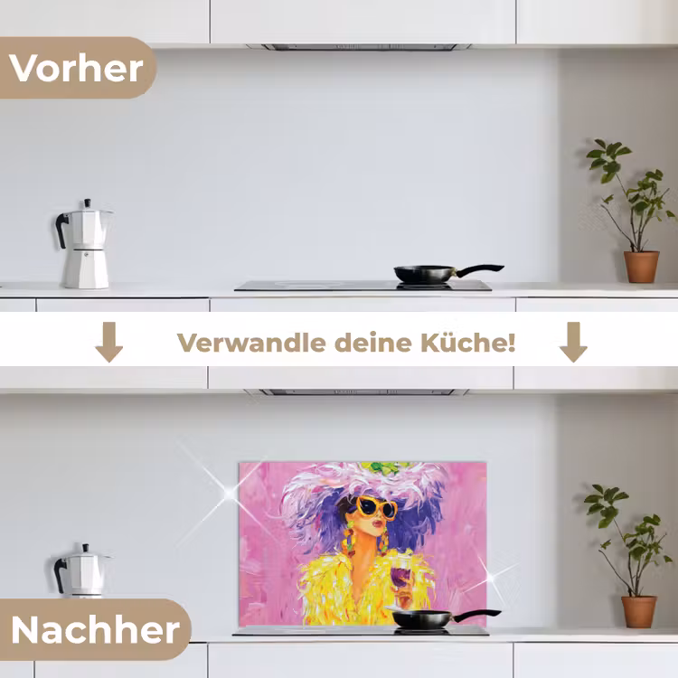 Zonnebril - Vrouw - Jas - Veren keuken achterwand spatscherm klein -voor_na_DE