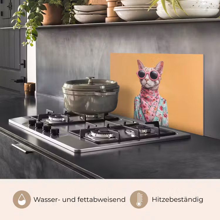 Zonnebril - Kat - Sjaal - Bloemen keuken achterwand spatscherm klein -usp_DE