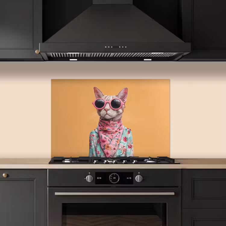 Zonnebril - Kat - Sjaal - Bloemen keuken achterwand spatscherm klein -sfeer1