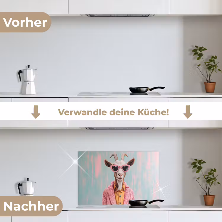 Zonnebril - Roze - Geit - Horen keuken achterwand spatscherm klein -voor_na_DE