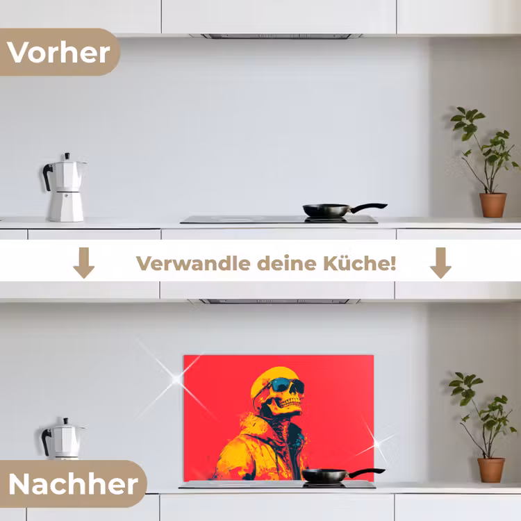 Zonnebril - Schedel - Jas - Rood keuken achterwand spatscherm klein -voor_na_DE