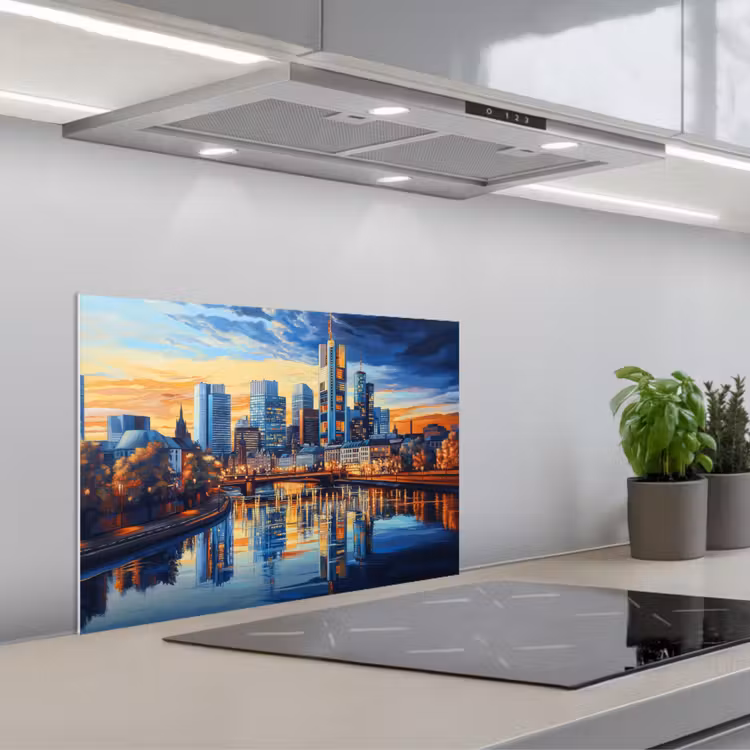 Zonsondergang Frankfurt - Stad - Skyline - Water keuken achterwand spatscherm klein -3d_schuin