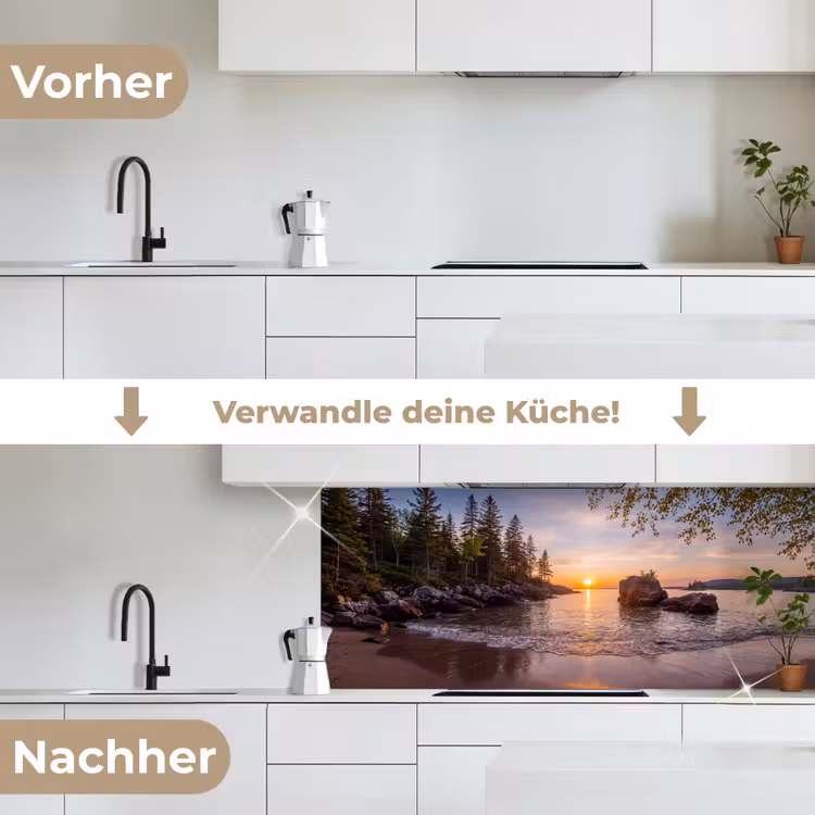 Zonsondergang - Kust - Water - Natuur - Oranje keuken achterwand 2 middel -voor-na_DE