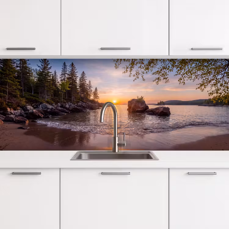 Zonsondergang - Kust - Water - Natuur - Oranje keuken achterwand 2 middel -3d