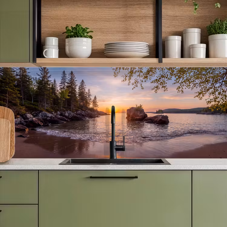 Zonsondergang - Kust - Water - Natuur - Oranje keuken achterwand 2 middel -sfeer3