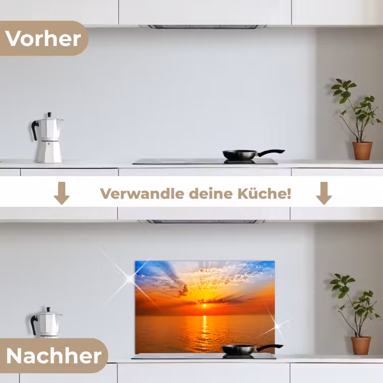 Zonsondergang - Zee - Lucht - Oranje - Horizon - Water keuken achterwand spatscherm klein -voor_na_DE