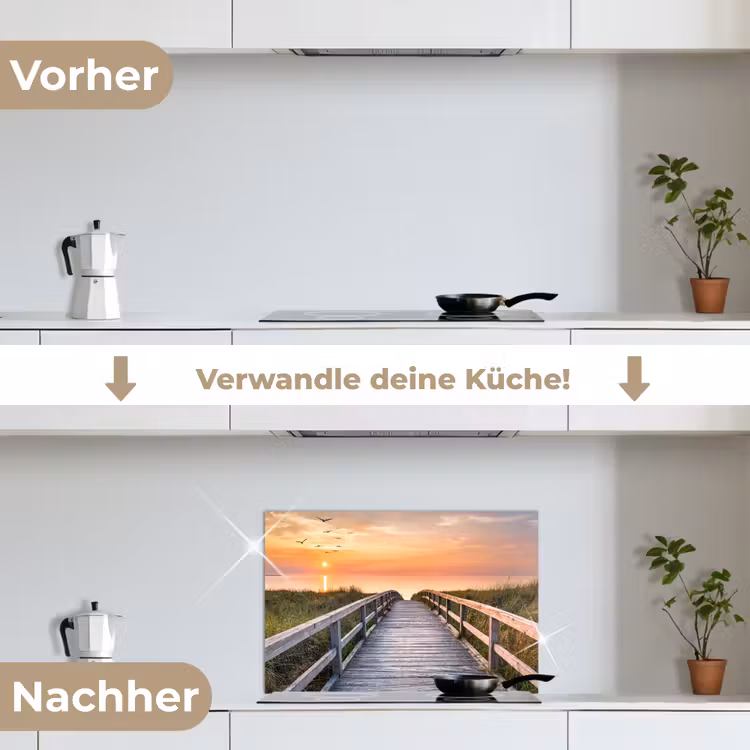 Zonsonderang - Zee - Pad - Gras - Duin - Vogels keuken achterwand spatscherm klein -voor_na_DE
