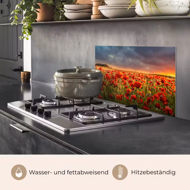 Zonsondergang - Klaprozen - Rood - Bloemen - Veld - Natuur keuken achterwand spatscherm klein -usp_DE