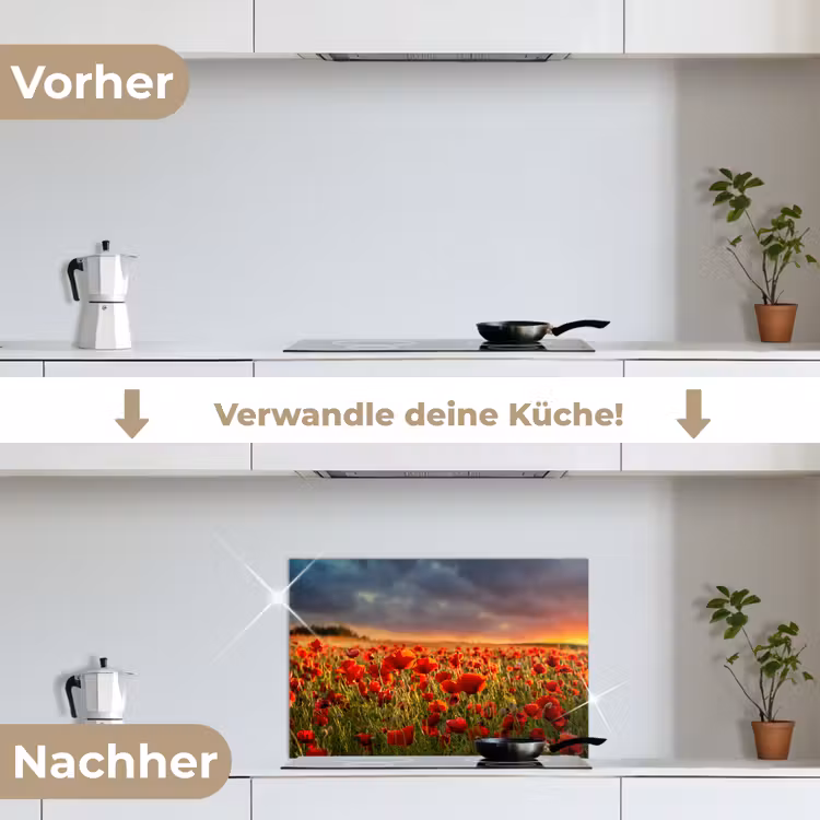 Zonsondergang - Klaprozen - Rood - Bloemen - Veld - Natuur keuken achterwand spatscherm klein -voor_na_DE