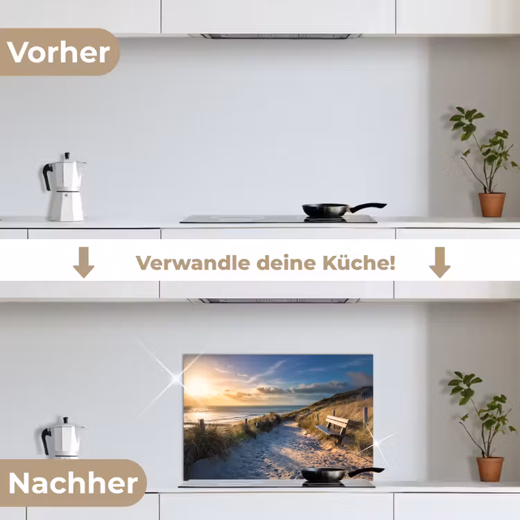 Zonsondergang - Strand - Duin - Gras - Bank keuken achterwand spatscherm klein -voor_na_DE