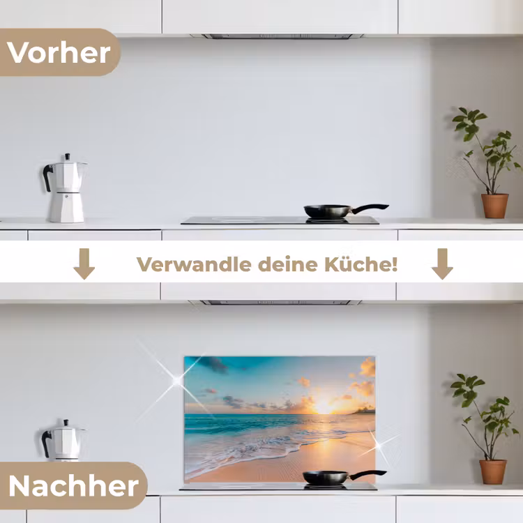 Zonsondergang - Strand - Zee - Zomer - Blauw keuken achterwand spatscherm klein -voor_na_DE