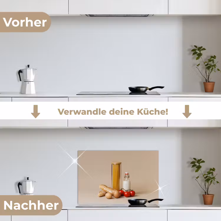Spaghetti - Melk - Tomaten - Eieren - Brood keuken achterwand spatscherm klein -voor_na_DE