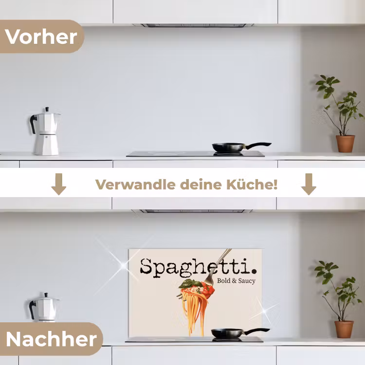 Spaghetti - tomatensaus - Parmezaanse kaas keuken achterwand spatscherm klein -voor_na_DE