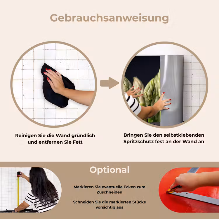 Asperges - Groen - Zwart keuken achterwand spatscherm klein -gebruiksaanwijzing_DE