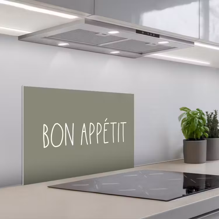 Spreuken - Bon appétit - Quotes - Eet smakelijk - Eten keuken achterwand spatscherm klein -3d_schuin