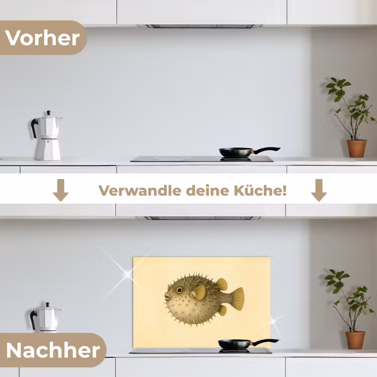 Stekels - Vis - Opgeblazen - Bruin keuken achterwand spatscherm klein -voor_na_DE