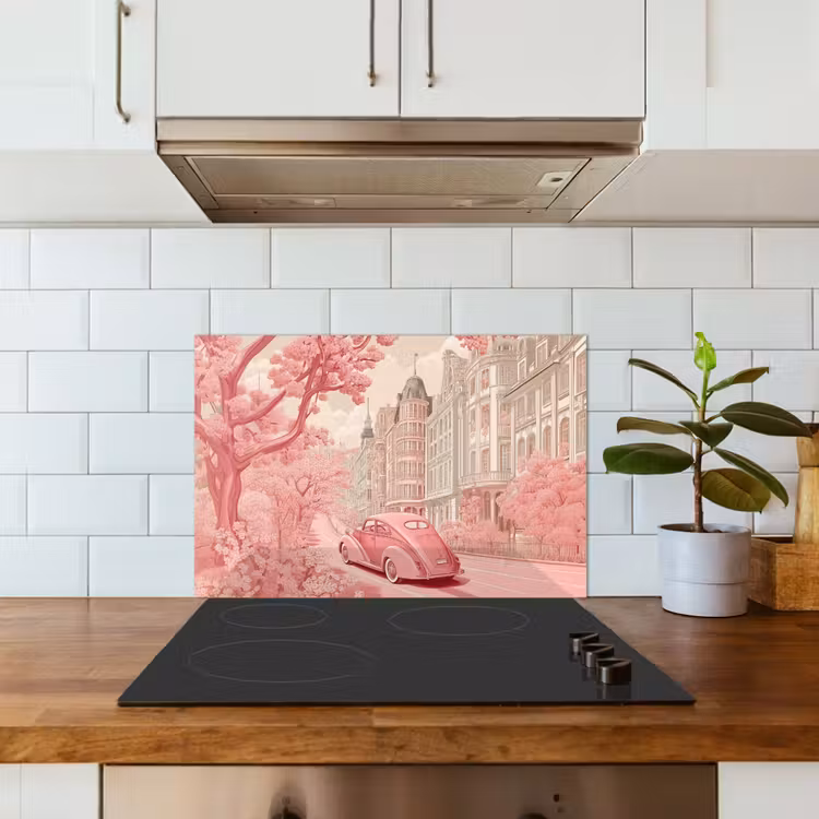 City - Car - Pink keuken achterwand spatscherm klein -sfeer2