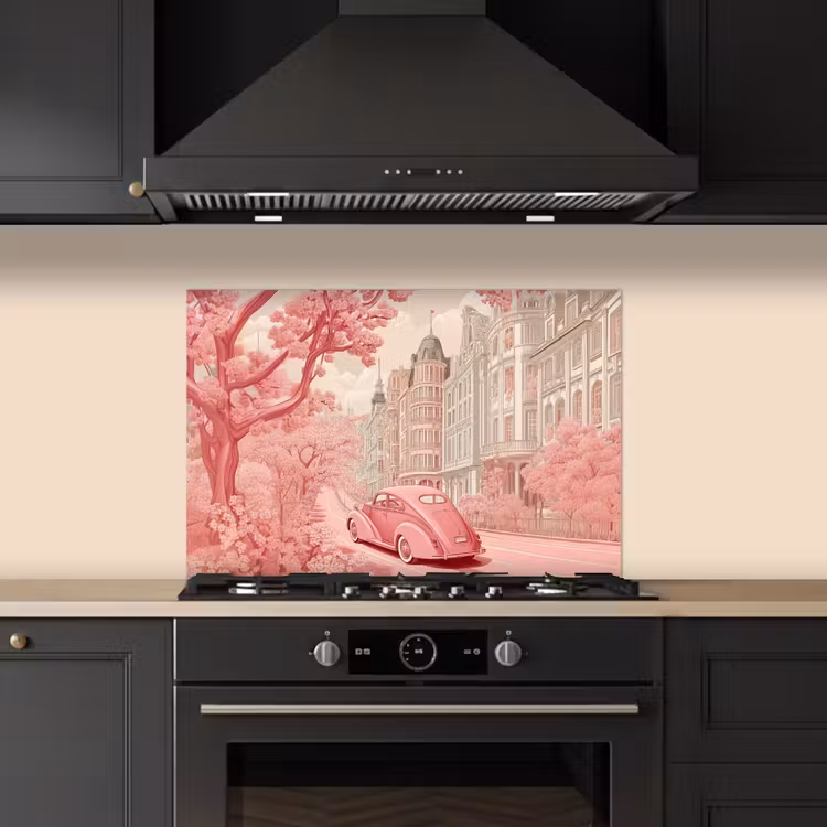 City - Car - Pink keuken achterwand spatscherm klein -sfeer1