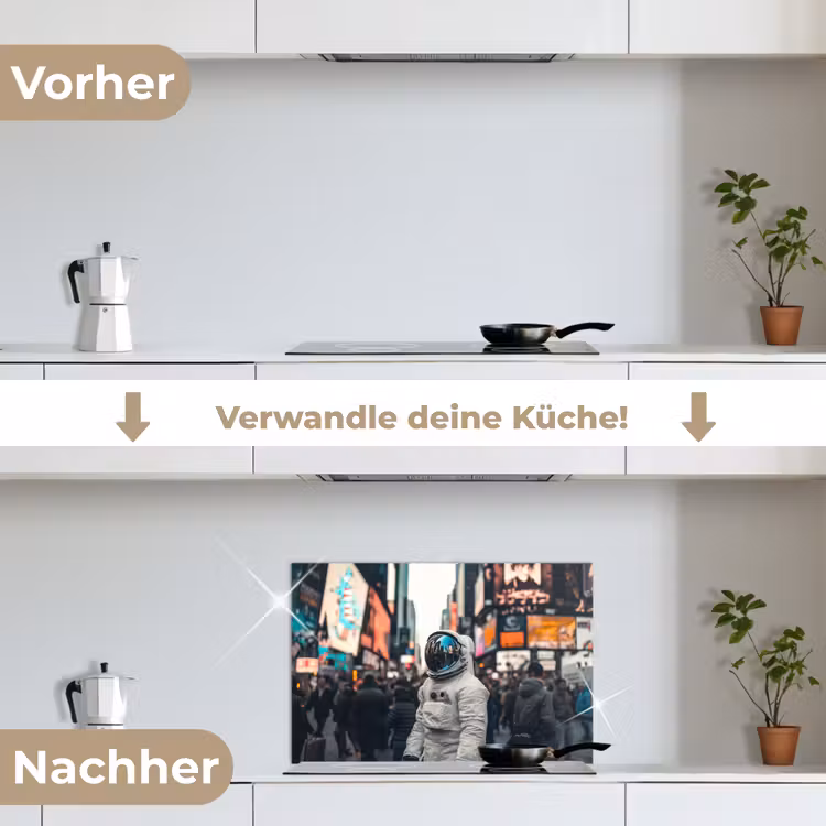 Stad - Mensen - Astronaut - Wit keuken achterwand spatscherm klein -voor_na_DE