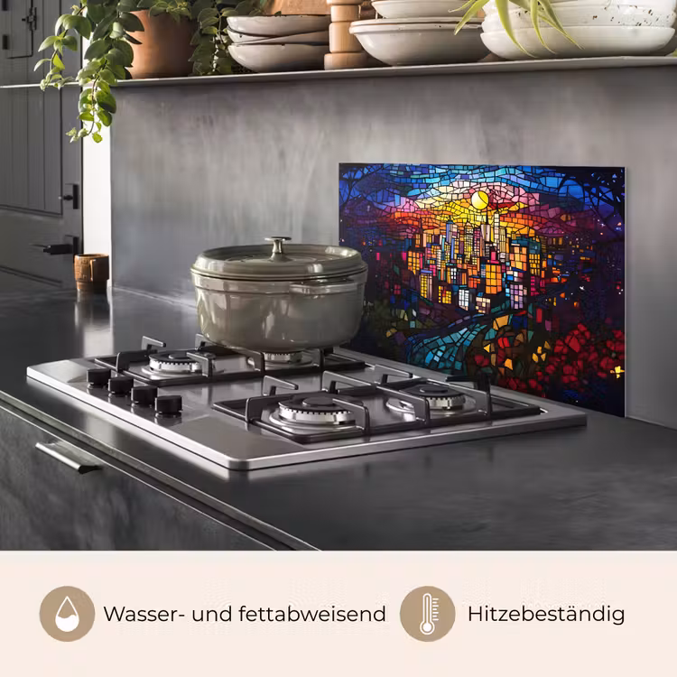 Stad - Maan - Mozaïek - Kleurrijk keuken achterwand spatscherm klein -usp_DE