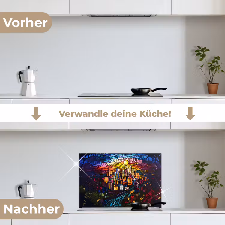 Stad - Maan - Mozaïek - Kleurrijk keuken achterwand spatscherm klein -voor_na_DE