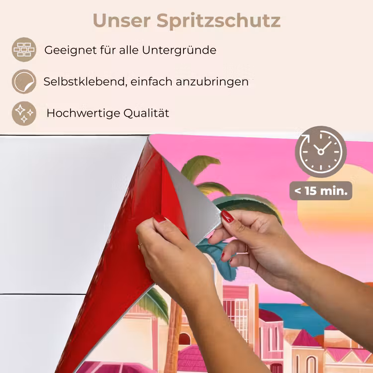 Stad - Roze - Palmbomen keuken achterwand spatscherm klein -spatscherm_DE