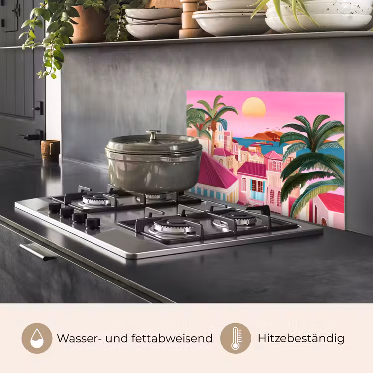 Stad - Roze - Palmbomen keuken achterwand spatscherm klein -usp_DE