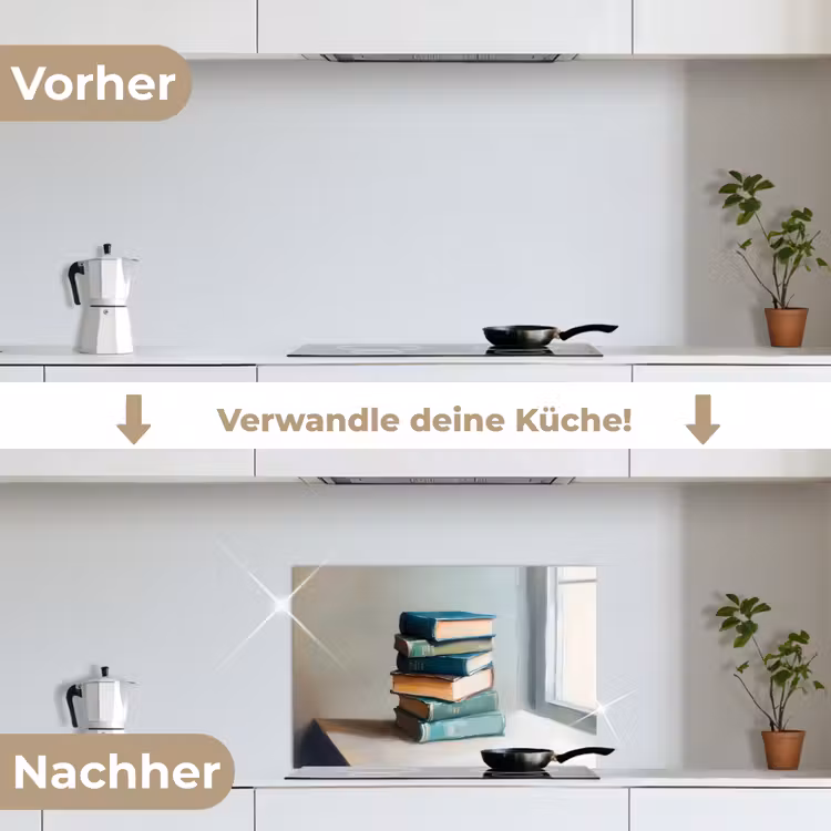 Stapel - Boeken - Groen - Daglicht keuken achterwand spatscherm klein -voor_na_DE