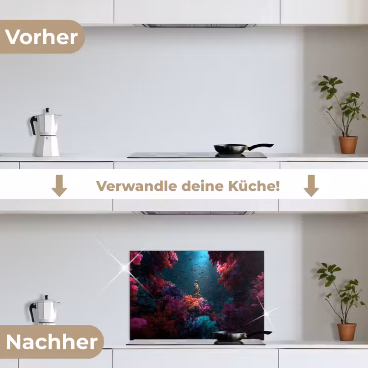 Standbeeld - Zeebodem - Koraal - Kleurrijk keuken achterwand spatscherm klein -voor_na_DE