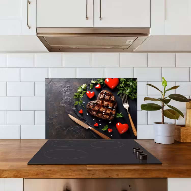 Steak - Hart - Bestek keuken achterwand spatscherm klein -sfeer2