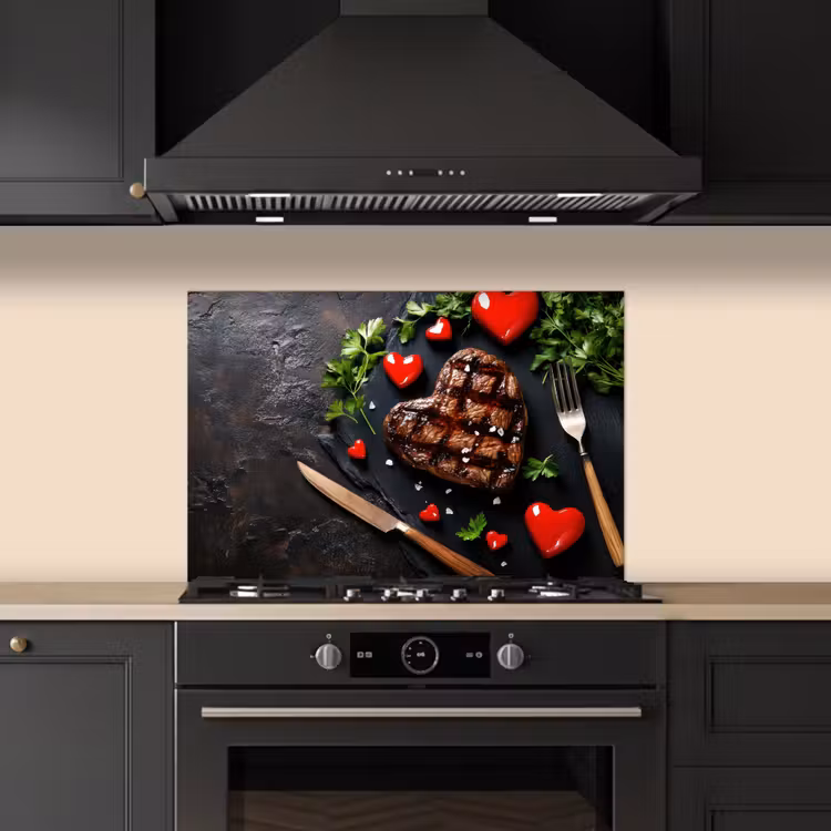 Steak - Hart - Bestek keuken achterwand spatscherm klein -sfeer1