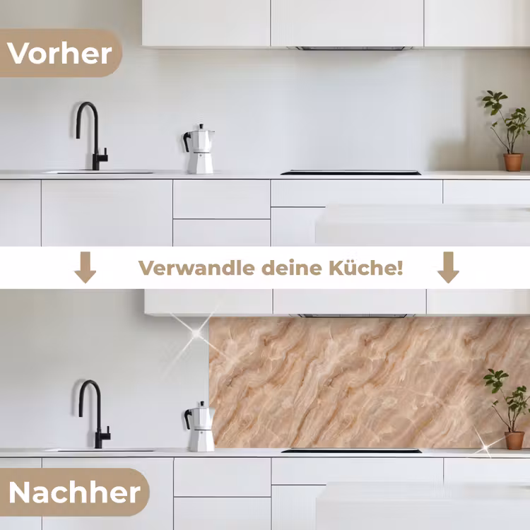 Steen - Ader - Natuur - Modern - Beige keuken achterwand 2 middel -voor-na_DE