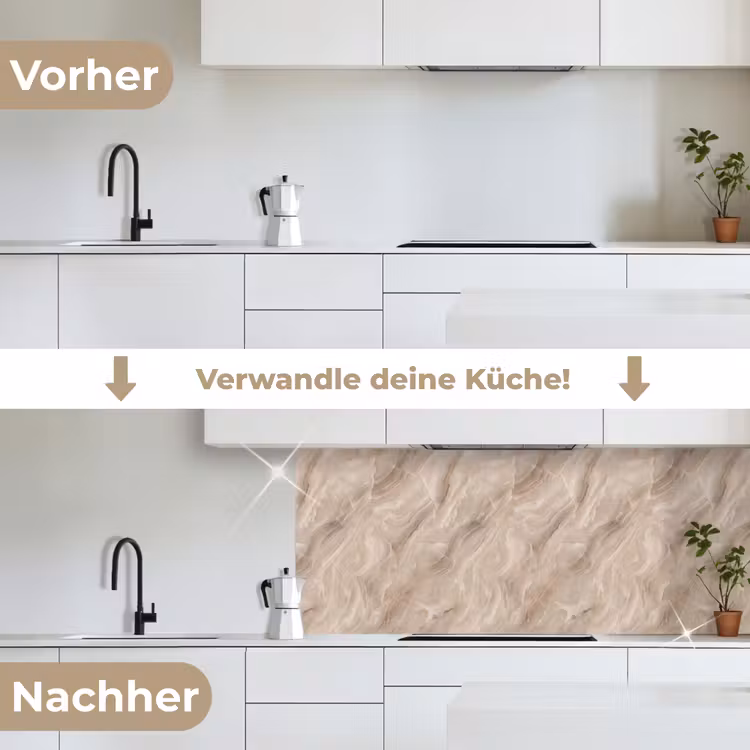 Steen - Golvend - Abstract - Beige keuken achterwand 2 middel -voor-na_DE