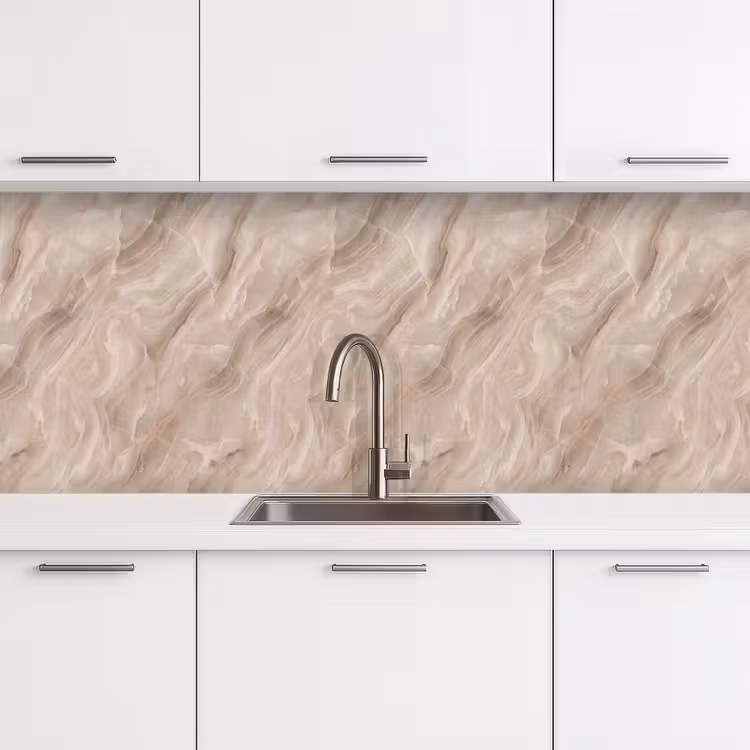 Steen - Golvend - Abstract - Beige keuken achterwand 2 middel -3d
