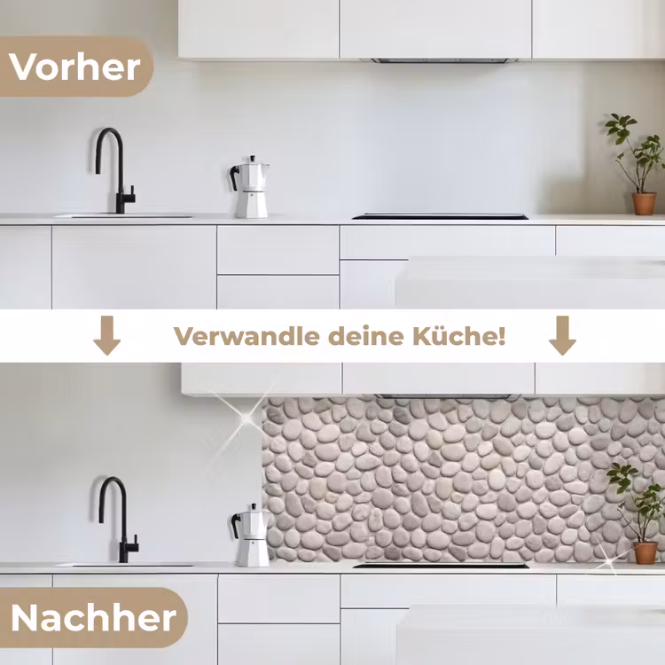 Steen - Kiezel - Natuur - Minimalistisch - Beige keuken achterwand 2 middel -voor-na_DE