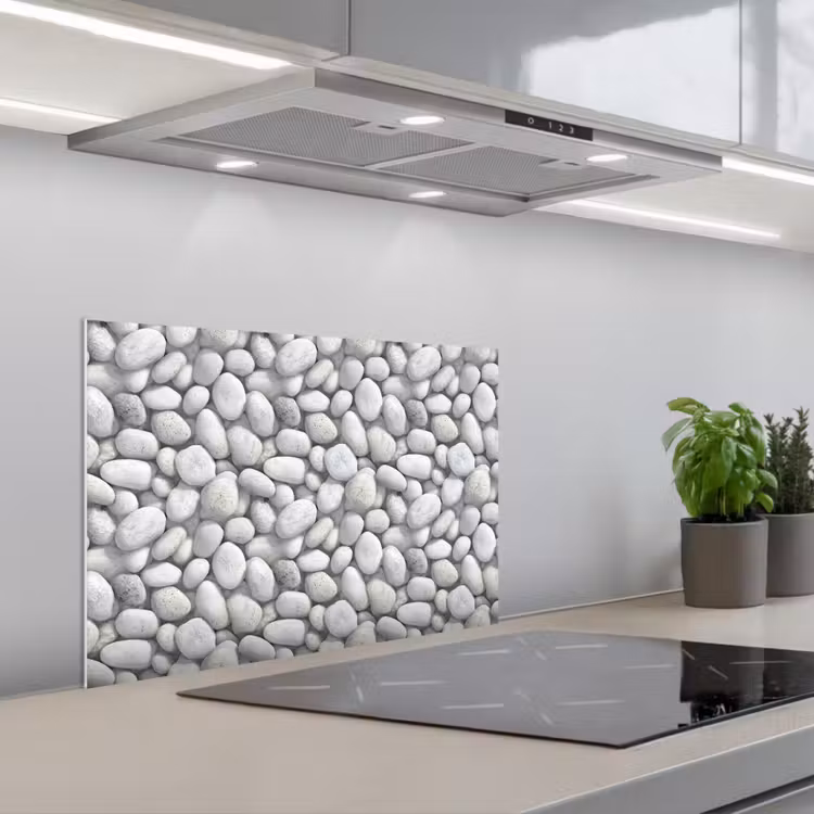 Steentjes - Grijs - Ovaal keuken achterwand spatscherm klein 900 -3d_schuin