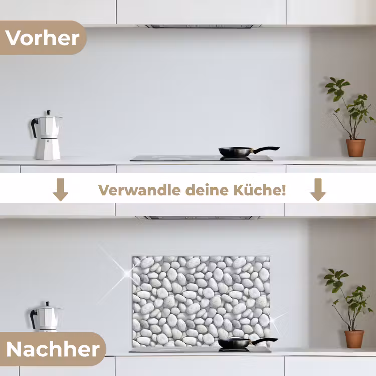 Steentjes - Grijs - Ovaal keuken achterwand spatscherm klein 900 -voor_na_DE