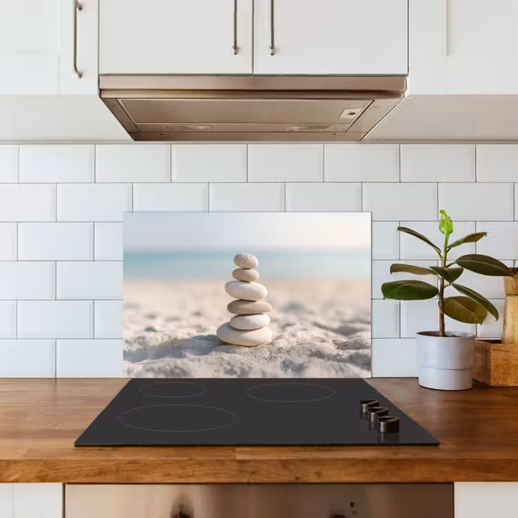Stenen - Stapel - Zand - Zee keuken achterwand spatscherm klein -sfeer2
