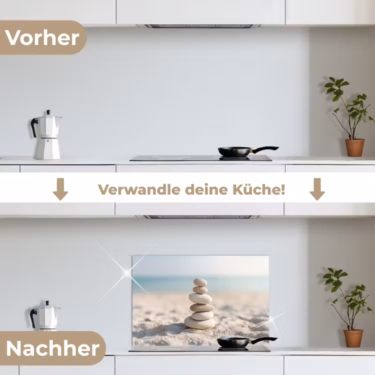 Stenen - Stapel - Zand - Zee keuken achterwand spatscherm klein -voor_na_DE