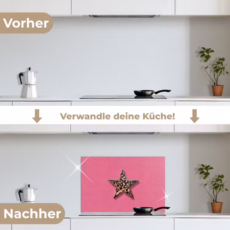Ster - Luipaard - Print - Roze keuken achterwand spatscherm klein -voor_na_DE
