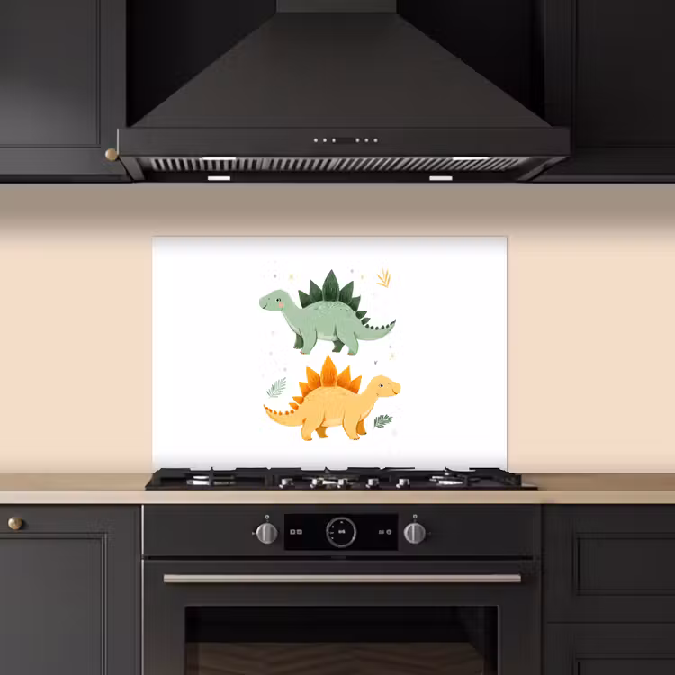 Sterren - Stegosaurussen - Blaadjes - Groen keuken achterwand spatscherm klein -sfeer1