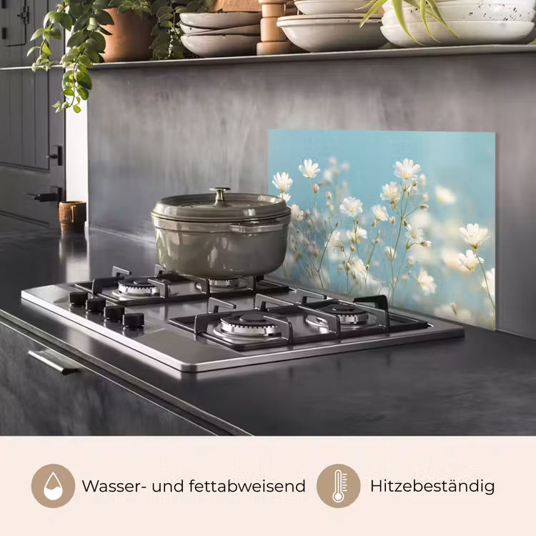 Stengels - Bloemen - Lucht - Wit keuken achterwand spatscherm klein -usp_DE