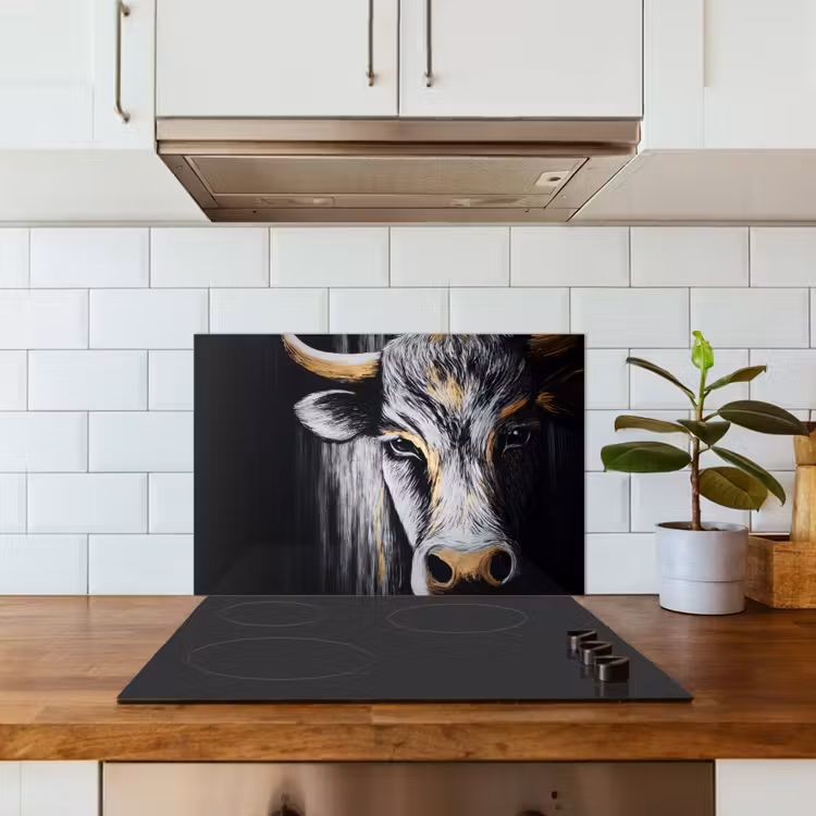Stier - Hoorns - Snuit - Goud keuken achterwand spatscherm klein -sfeer2