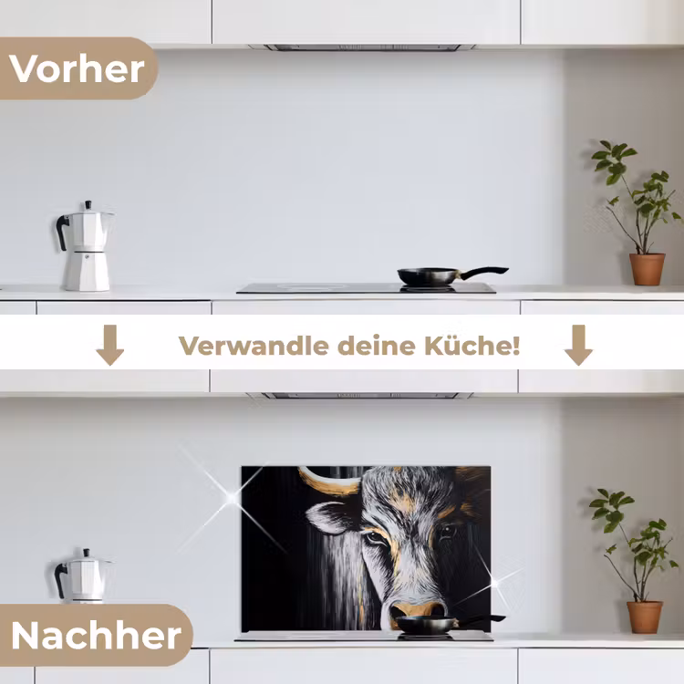 Stier - Hoorns - Snuit - Goud keuken achterwand spatscherm klein -voor_na_DE