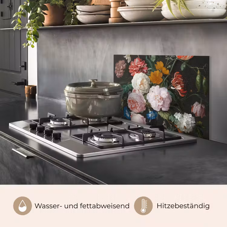 Stilleven met bloemen in een glazen vaas - Schilderij van Jan Davidsz. de Heem keuken achterwand spatscherm klein -usp_DE