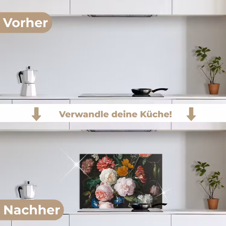 Stilleven met bloemen in een glazen vaas - Schilderij van Jan Davidsz. de Heem keuken achterwand spatscherm klein -voor_na_DE