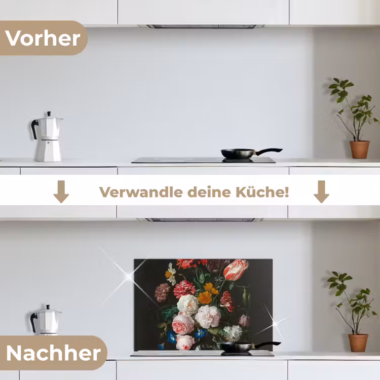 Stilleven met bloemen in een glazen vaas - Schilderij van Jan Davidsz. de Heem keuken achterwand spatscherm klein -voor_na_DE